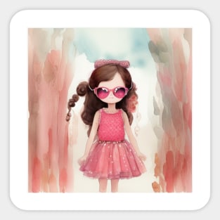 girl with pink glasses Sticker